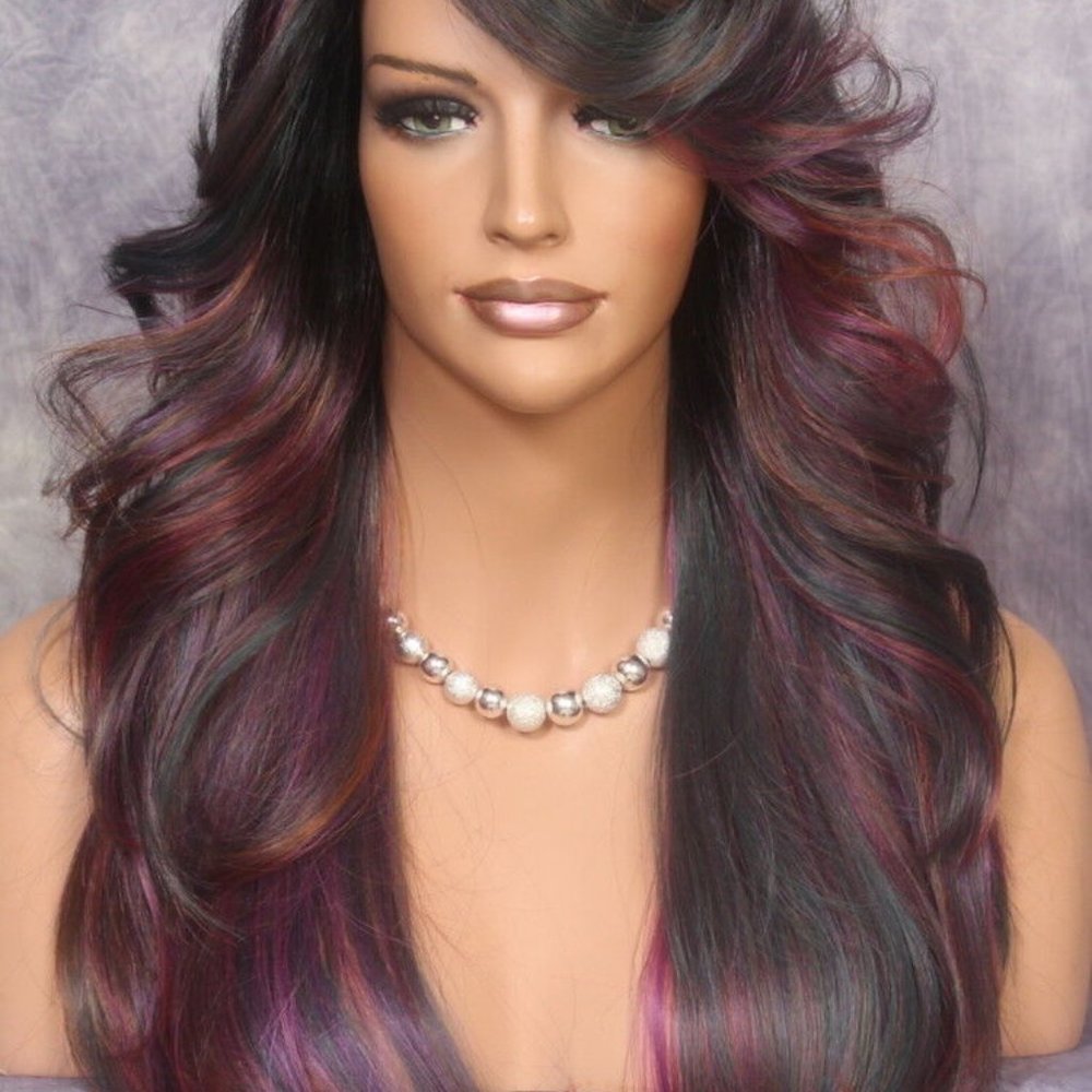Human hair Blend Wig purple mix color, Heat OK - Picture 6 of 12